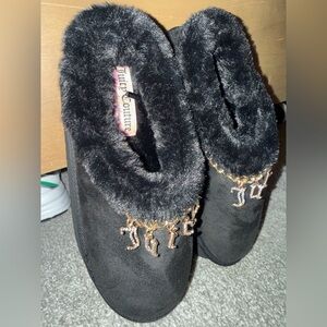 Juicy Couture Black Slippers with Gold Charm Details